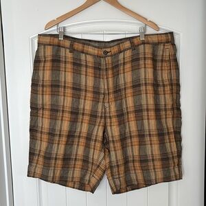 Tommy Bahama Brown Orange Plaid Linen Golf Chino Shorts Men’s Size‎ 42